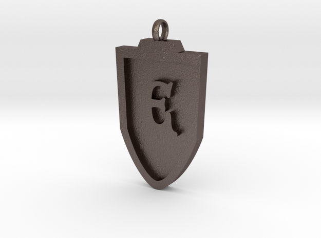 Medieval E Shield Pendant in Polished Bronzed Silver Steel
