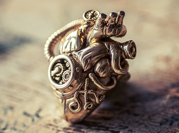 SteamPunk  Heart pendant in Polished Brass