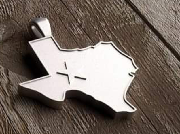 Pendant State of Texas with Star in Polished Silver