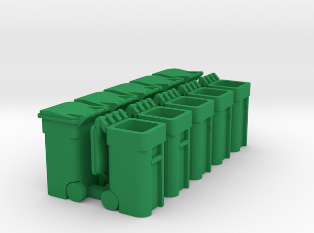 Trash Cart Mixed - HO 87:1 Scale Qty (10) in Green Processed Versatile Plastic