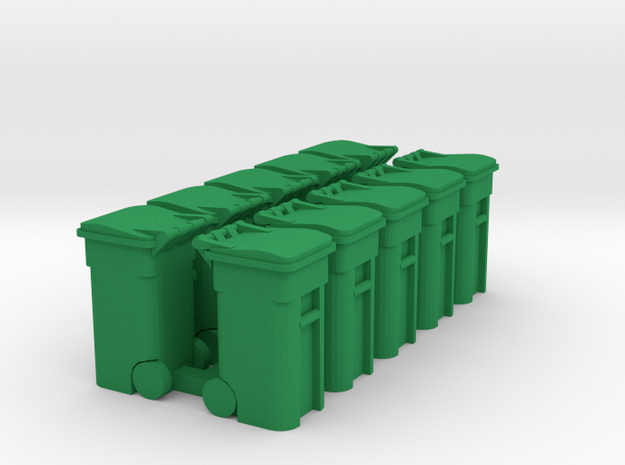 Trash Cart 64 gal - HO 87:1 Scale Qty (10) in Green Processed Versatile Plastic