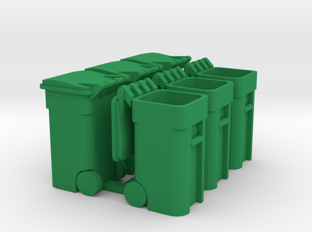 Trash Cart (6) Mixed - 'O' 48:1 Scale in Green Processed Versatile Plastic