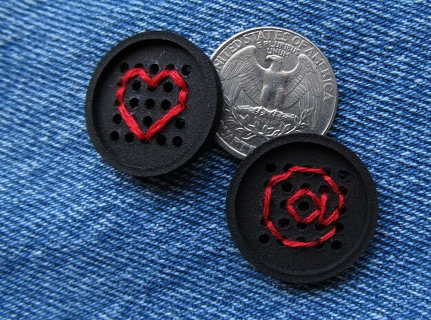 1" embroidery button (two) in Black Natural Versatile Plastic