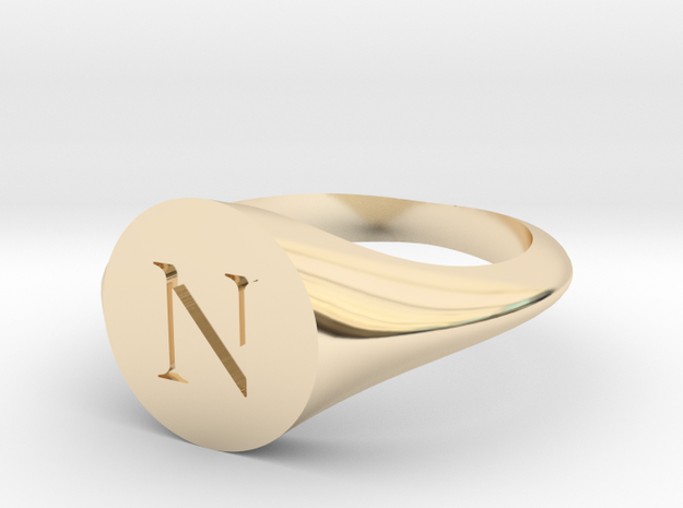 Letter N - Signet Ring Size 6 in 14k Gold Plated Brass