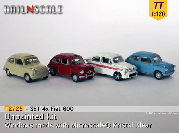 SET 4x Fiat 600 (TT 1:120) in Tan Fine Detail Plastic