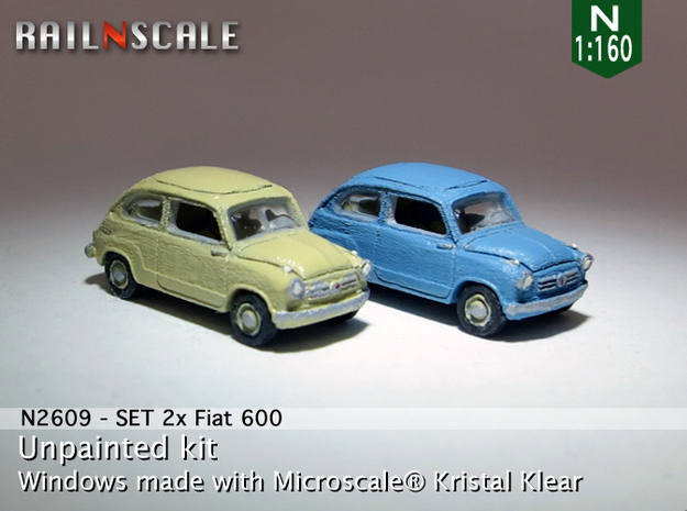 SET 2x Fiat 600 (N 1:160) in Tan Fine Detail Plastic