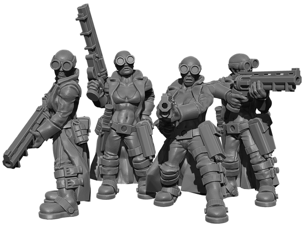 Female Stealth Gang with Revolver Rifles in Tan Fine Detail Plastic
