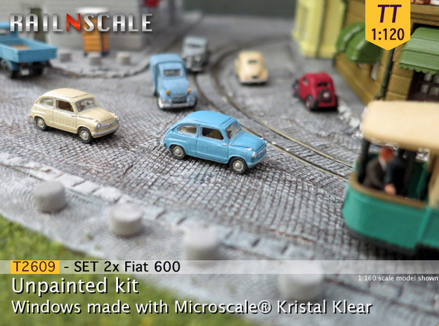 SET 2x Fiat 600 (TT 1:120) in Tan Fine Detail Plastic