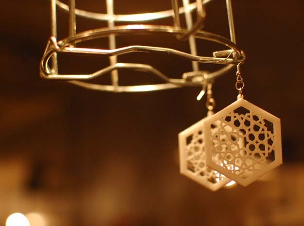 J&M Islamic Inspired Geometric Earrings in White Natural Versatile Plastic