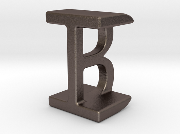 Two way letter pendant - BI IB in Polished Bronzed Silver Steel