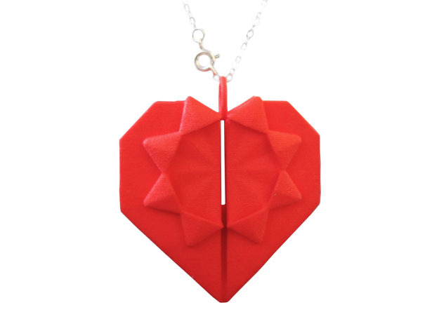 Origami Heart Pendant in Red Processed Versatile Plastic