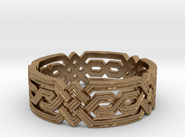 Fantasy Geometric Knot Ring in Natural Brass