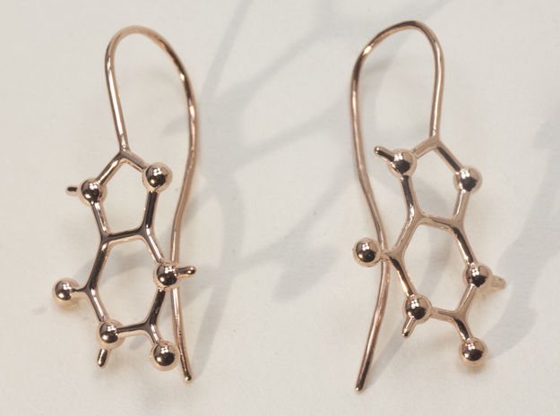 Caffeine molecule earrings with fishhook loops  in 14K Yellow Gold