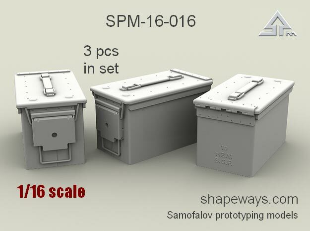 1/16 SPM-16-016 cal.50 ammobox, x3 in set in Clear Ultra Fine Detail Plastic