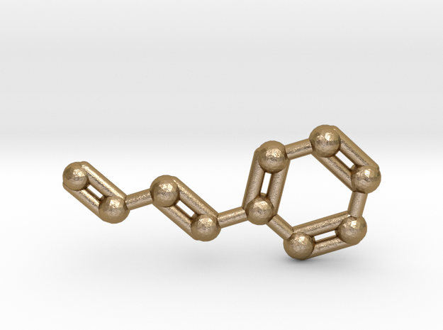 Cinnamaldehyde (Cinnamon) Molecule Keychain in Polished Gold Steel