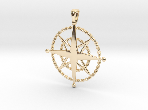 Compass Rose Pendant in 14k Gold Plated Brass