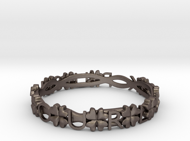"Push Your Luck" Clovers Bracelet in Polished Bronzed Silver Steel