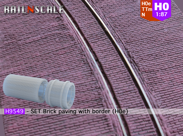 SET Brick paving with border (H0e) in Tan Fine Detail Plastic