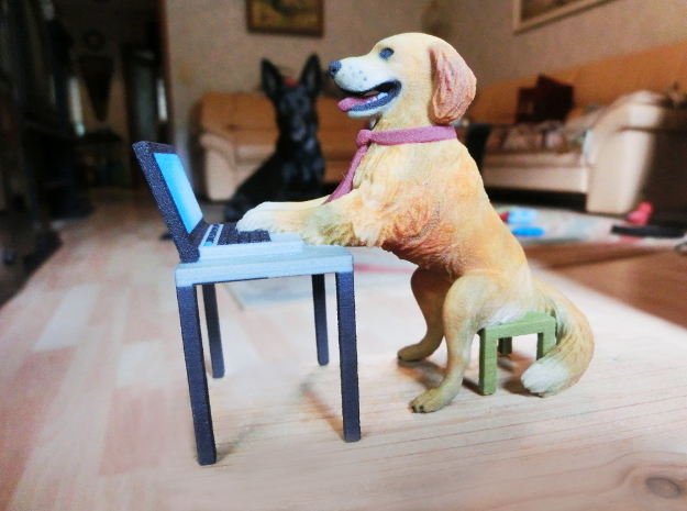 Golden Retriever stuck with Work Laptop in Full Color Sandstone