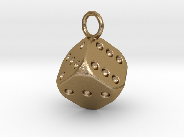 Dice Keychain in Polished Gold Steel