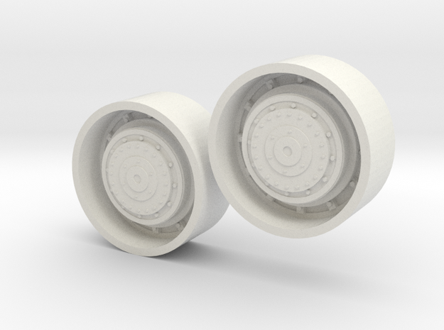 1/64 scale Tractor Rear Planetary Wheels in White Natural Versatile Plastic