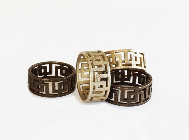Geometric Ring - Rugged Steel Ring for Him in Polished Bronzed Silver Steel: 11 / 64