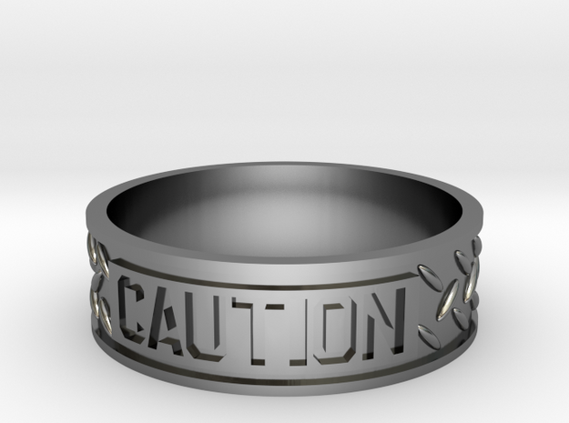 Caution sz12 US in Fine Detail Polished Silver
