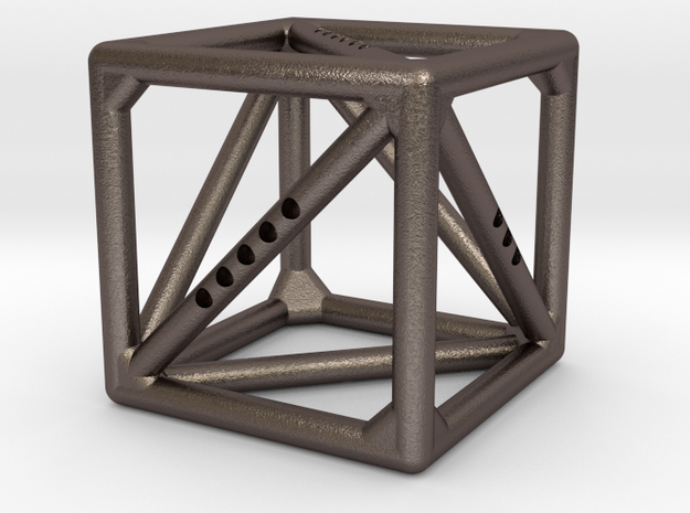 Cube with Tetrahedron inside in Polished Bronzed Silver Steel
