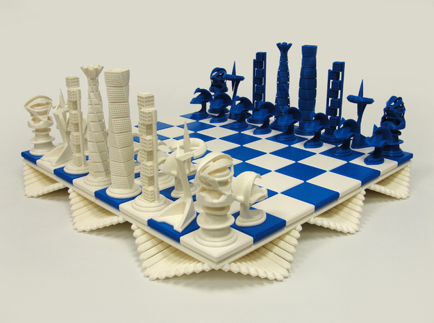 Chess Set King  in Polished Bronzed Silver Steel