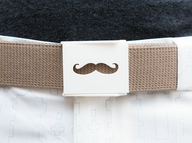 Mustache Belt Buckle in White Natural Versatile Plastic