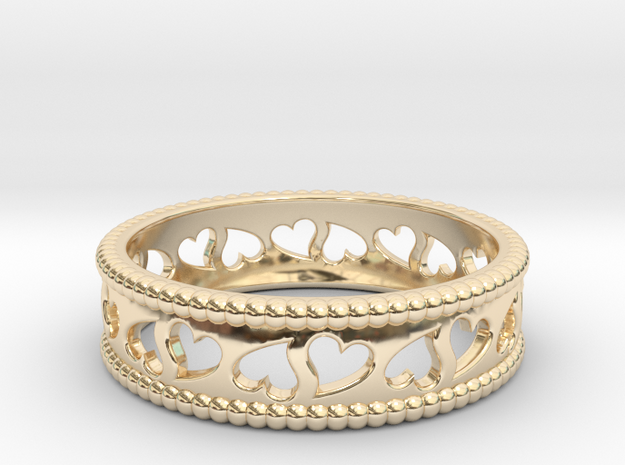 Size 9 Hearts Ring A in 14k Gold Plated Brass