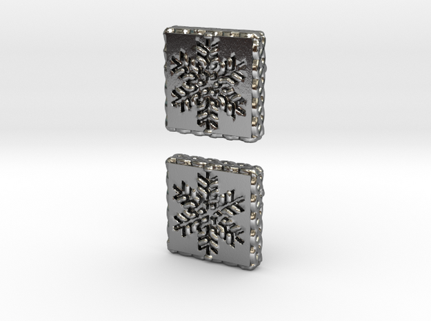 Snowflake Cufflinks (Curved Post) in Polished Silver