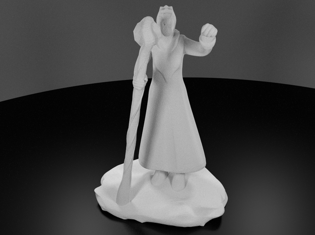 Female Dragonborn Wizard in Robe with Staff in White Processed Versatile Plastic