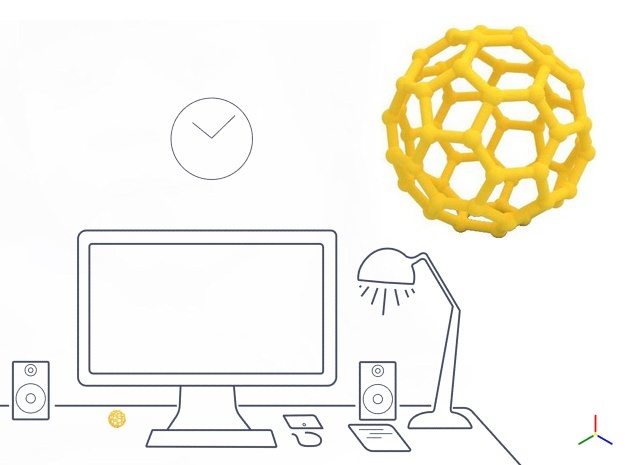 Buckyball - DeskToys in Yellow Processed Versatile Plastic