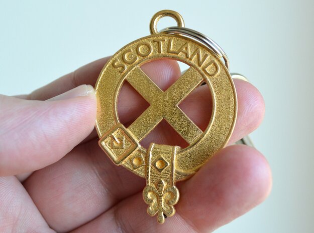 Scottish Flag "Saltire" key fob in Polished Gold Steel