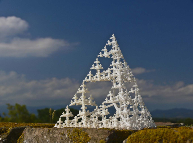 Sierpinski Tetrahedron Tree (thin branches) in White Natural Versatile Plastic