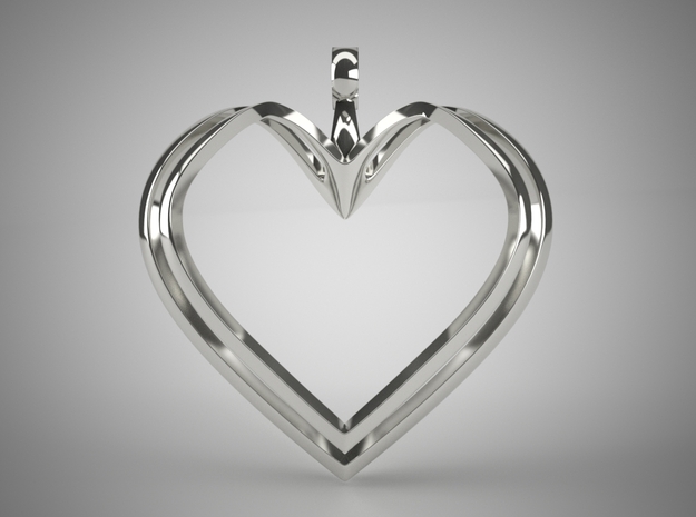 Open Heart Pendant in Fine Detail Polished Silver