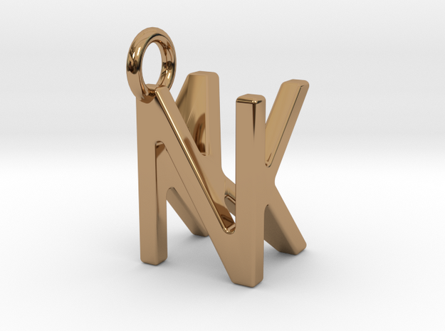 Two way letter pendant - KN NK in Polished Brass