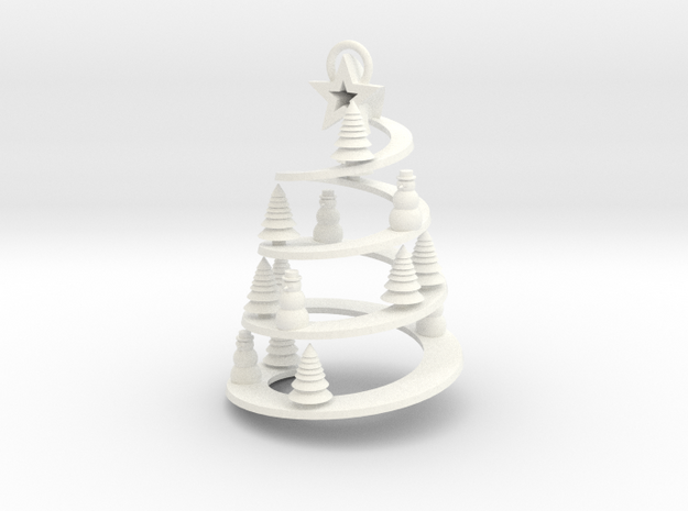 Spiral Tree Christmas Ornament in White Processed Versatile Plastic