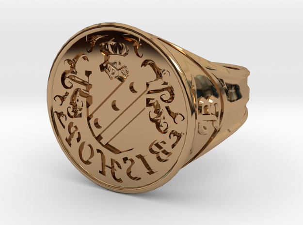 Bishop Family Signet Ring Size 12.5 in Polished Brass