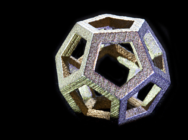 Dodecahedra, 1 Inch, 5 sided sections - smpl matrl in Polished Bronzed Silver Steel