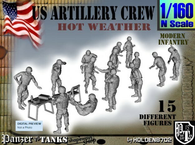 1-160 US Artillery Crew Hot Weather in Tan Fine Detail Plastic