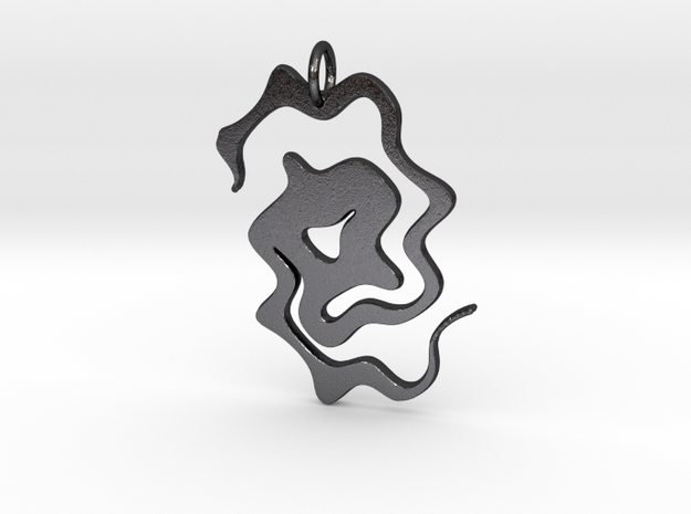 Abstract Pendant in Polished and Bronzed Black Steel
