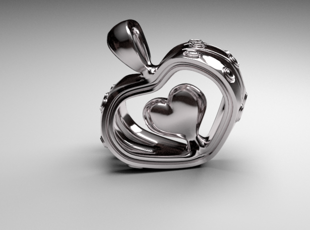 Heart in the Heart pendant v.2 in Fine Detail Polished Silver
