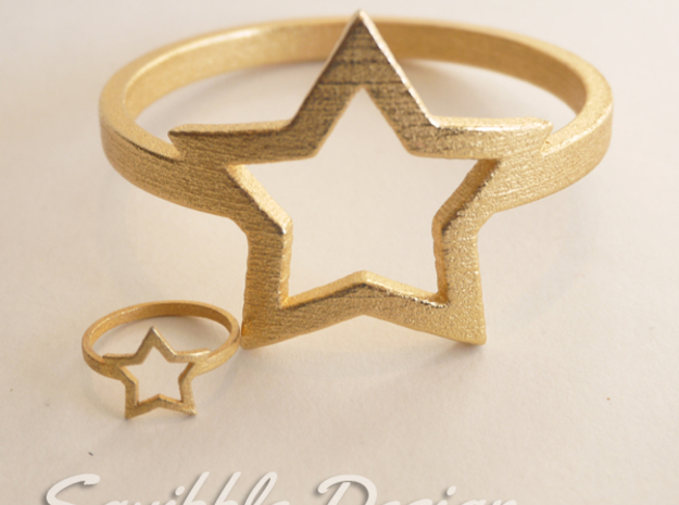Kawaii Star Ring Size 7 in Polished Gold Steel