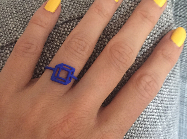 Adjustable 3D Flat Square Ring Size 6 in Blue Processed Versatile Plastic