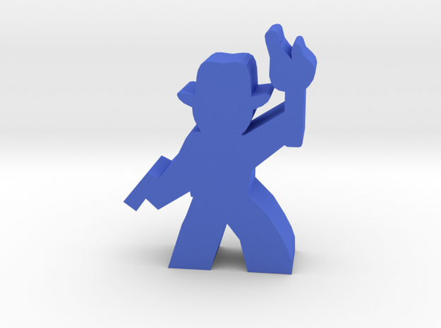Game Piece, Hat Guy Adventurer, with gun, torch in Blue Processed Versatile Plastic