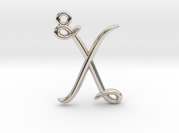 X Initial Charm in Rhodium Plated Brass