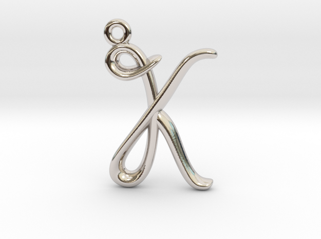 K Initial Charm  in Rhodium Plated Brass