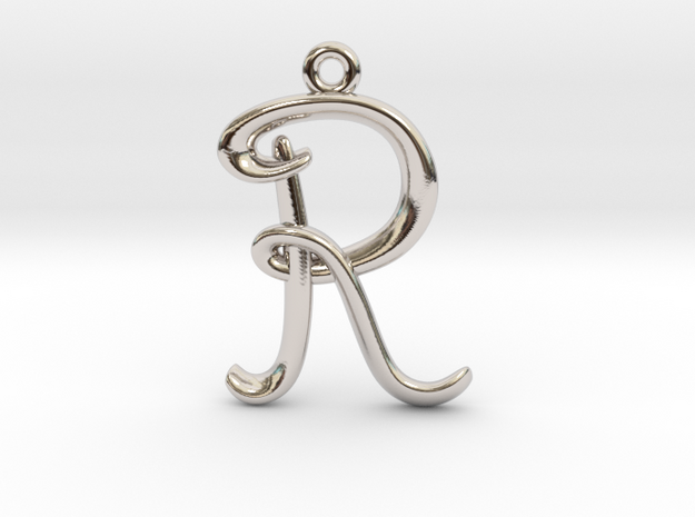 R Initial Charm in Rhodium Plated Brass